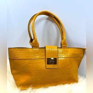 Mondani New York Yellow Faux Crock Embossed Patent Leather Satchel/Shoulder Bag